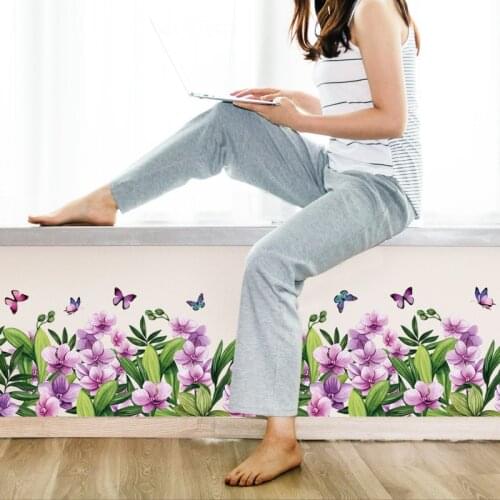 Butterfly Green Leaf Flower Skirting Wall Sticker for Counter Living Room Cabinet Shop Glass Window Cabinet Stickers Decor