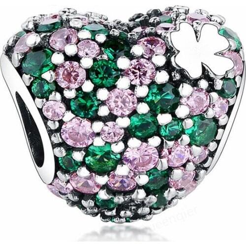 925 Sterling Heart European Charms Pave Crystal Bead Fit Original Charms Bracelets DIY Pendant Charm Beads Women Jewelry Making