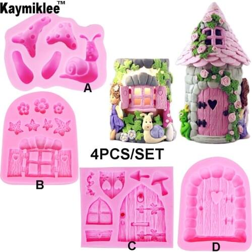 C179 Enchanted Vintage Home Door Fairy Garden Gnome Snail Silicone Mold Fondant Cake Decorating Tools Candy Chocolate Gumpaste