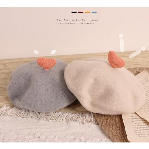2-6T Children Baby Girls Beret Hat Cap Love Heart Wool Warm Winter Hats for Girl Kids 2020 Accessories шапка детская зима