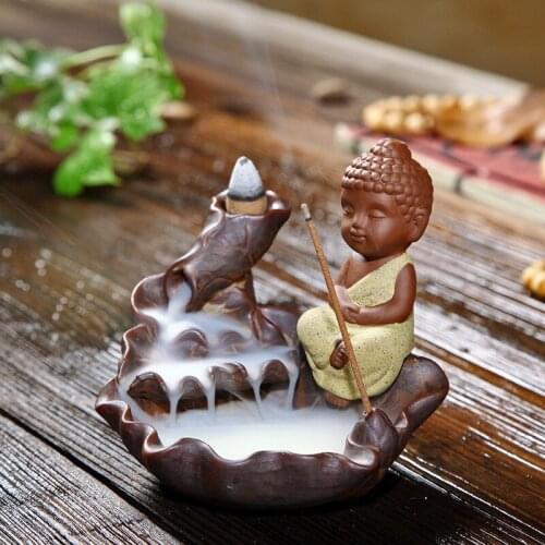 Home Decor Creative Buddhism Incense Stick Burner Small Buddha Bullet Blackflow Incense Cones Or Burner Smoke Ceramic Censer N34