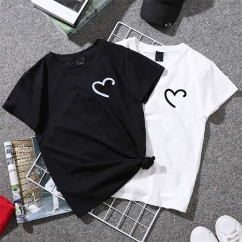 FIXSYS Summer Couples Lovers T-Shirt for Women Casual White Black Tops Tshirt Women T Shirt Love Heart Print Female Shirt