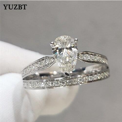 YUZBT 18K White Gold 1 Carat 6*8mm Water Drop Gemstone Ring Excellent Cut Diamond Test Past D Color Moissanite Morning Dew Ring