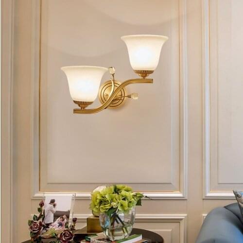 Lamp classic all copper living room background wall bedroom bedside reading study aisle single head double head 9071