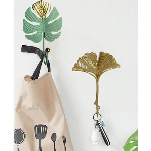 Metal Iron Leaf Shape Hook Door Wall Wardrobe Clothes Bag Key Scarf Hanger Creative Mini Hook Hanging Single Coat Hook Decor