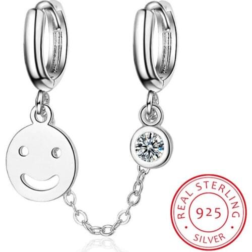 Double hole mini smile hoop with cz station chain girlfriend gift top quality 925 sterling silver girl tassel earring