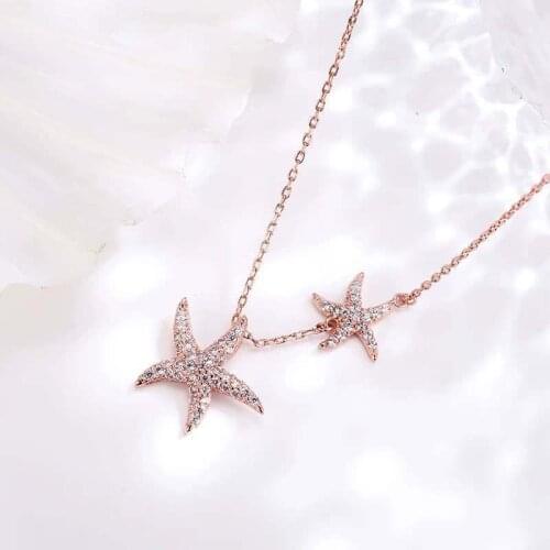 Fashion Double Starfish Necklace For Women Stars Rhinestone Pendant Necklace Necklaces Jewelry Party Gift