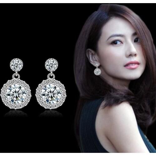 KOFSAC Fashion 925 Sterling Silver Stud Earrings for Women Wedding Party Shiny Full Inlay Zircon Round Earring Fine Jewelry Gift