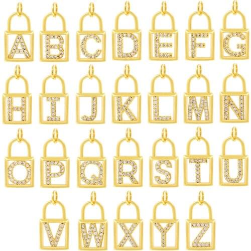 New 2021 Asymmetrical Simple Delicate Zircon 26 English Letters Shiny Glossy Lock Pendant Surprise Gift For Girls