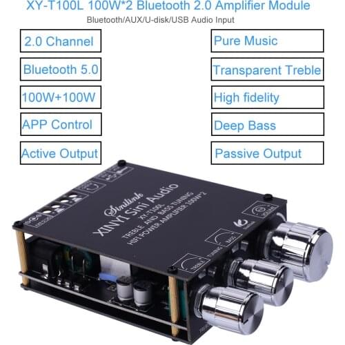 Bluetooth-Compatible 5.0 2*100W Bass Treble Adjustable Power Amplifier Board Stereo Audio Amp Amplificador APP Controlled