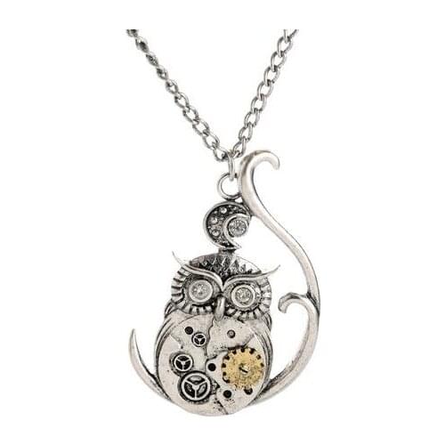 56cm long antique silver owl moving pendant steampunk necklace jewelry