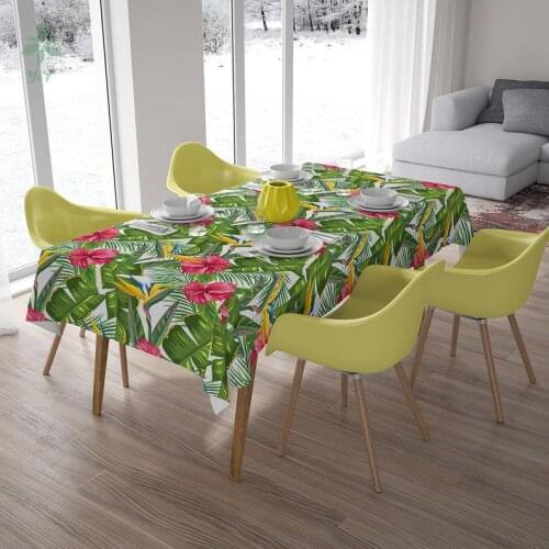 Rectangle Floral Table Cover Tropical Leaves And Strelitzia Event And Party Decor