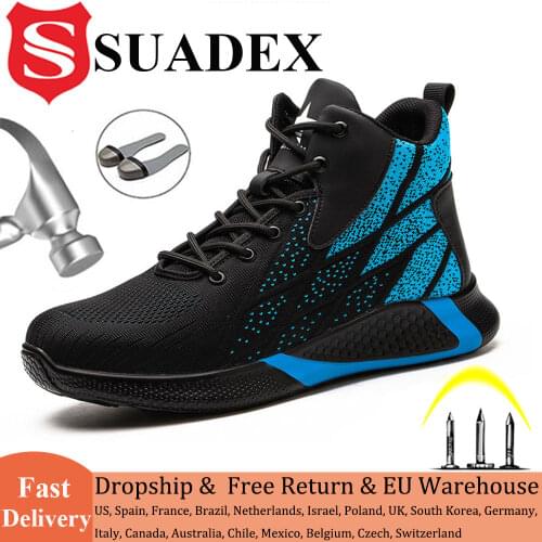 SUADEX Work Boots Safety Steel Toe Shoes Men Breathable Sneakers Shoes Ankle Hiking Boots Anti-Piercing Protective Footwear