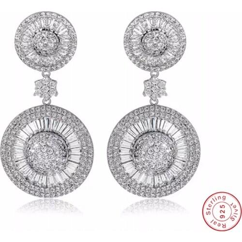 Luxury Geometric Round Shape Mirco Pave Diamond 100% 925 Sterling Silver Women Engagement Silver Earring Studs