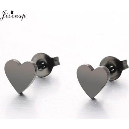 Jisensp Geometric Small Heart Earrings Fashion Stainless Steel Love Stud Earrings for Women Jewelry Party Gift pendientes mujer