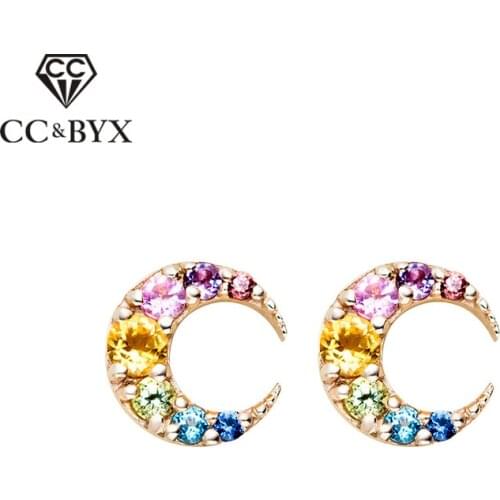 CC S925 Stud Earrings For Women Star Moon Sterling Silver Trendy Jewelry Lovely Temperament Colorful Ear Studs Bricnos CCE334