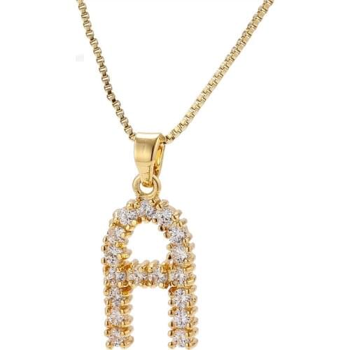 Tiny Trendy Cubic Zirconia Crystal Gold Inital Letter Pendant Necklace Luxury Design Charm Necklace For Women And Girls Jewelry