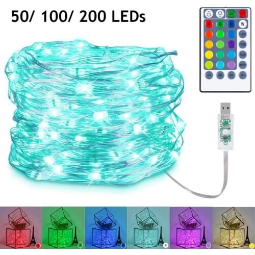 200 LED String Lights USB Remote Control Copper Wire Fairy Lighting Strings RGB Color Garland Light for Holiday Home Room Decor