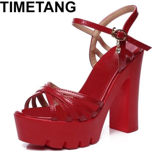 TIMETANG13cm super thick heel model with red wedding shoes cheongsam catwalk high heels fashion womens large size sandalsE1282