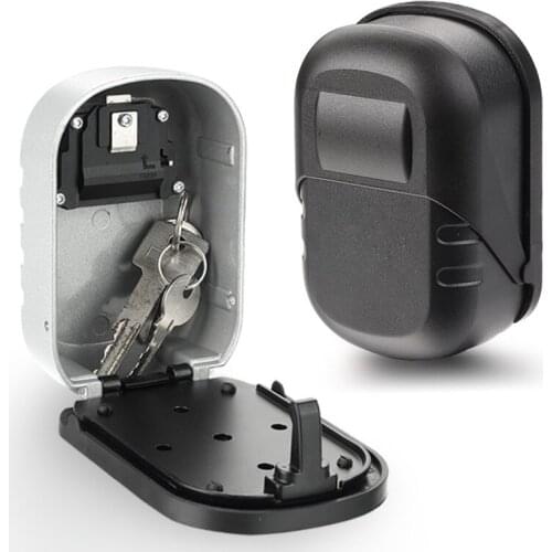 Outdoor Key Lock Box Wall Mounted Aluminum Alloy Key Safe 4-digit Password Storage Box Weatherproof Secret Code Organize Boxes