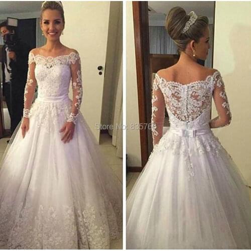 Vestido de noiva princesa com renda high quality cheap long sleeves off the shoulder lace princess wedding dress