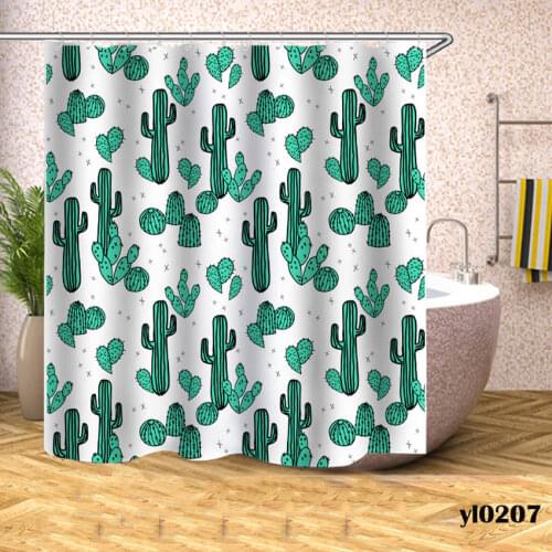 Cactus Shower Curtains Flower Waterproof Green Leaves Bath Curtains For Bathroom Bathtub Large Wide Bathing Cover Rideau De Bain