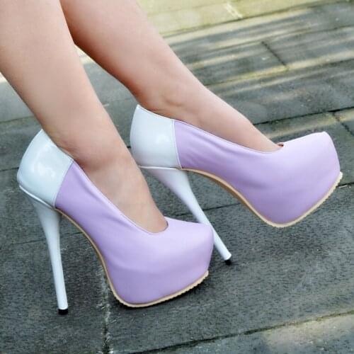 New Arrival Women Pumps Fashion Platform Round Toe Thin Heels Pumps Gorgeous Lavender Shoes Woman Plus US Size 4-15
