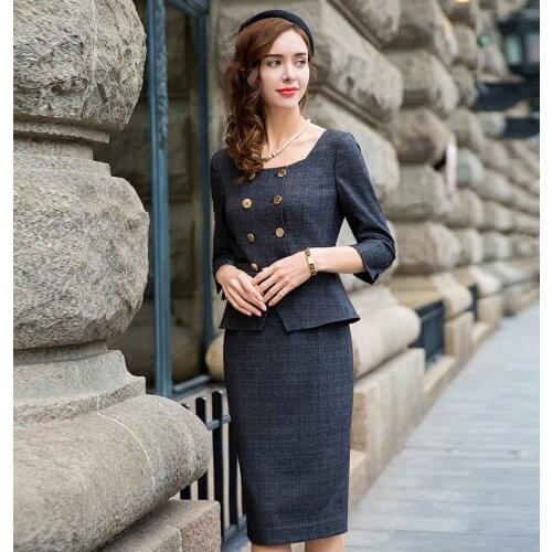 Dress Women Office Lady Vintage Luxury Elegant Business Work Formal Wear Double Breasted Slim Bodycon 2020 Spring Autumn Vestido
