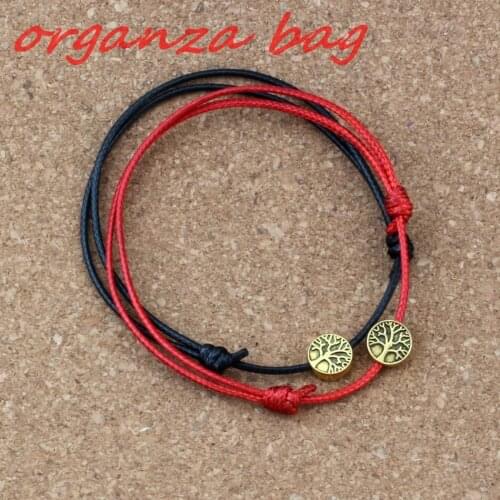4PCS Alloy Tree of Life Alloy beads Adjustable Korea Waxed Cord Bracelets (red & black ) B-73