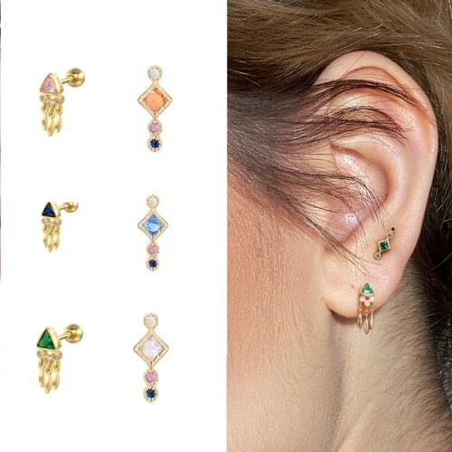 CANNER Prevent Allergies S925 Silver Stud Earrings With Candy Colors Cubic Zirconia Ear bone Piercing Earrings For Women Gift