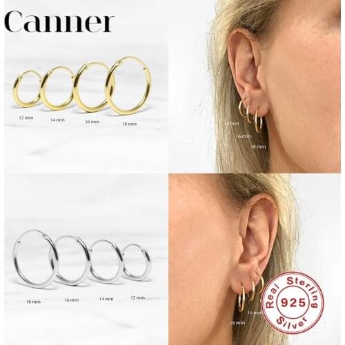 Canner Earrings For Women 925 Sterling Silver Pendientes Classic Trendy Circle Hoop Earrings Fine Jewelry 12 14 16 18mm W5