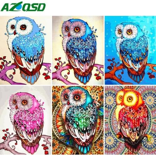 AZQSD 5D Diamond Embroidery Owl Mosaic Handmade Rhinestones Diamond Painting Animal Cross Stitch Home Decoration Gift