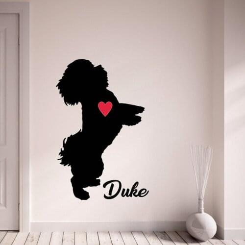 Bichon Wall Decal Personalize With Your Dogs Name Wall Stickers Pet Dog Home Decor With Red Heart Wall Art Mural L143