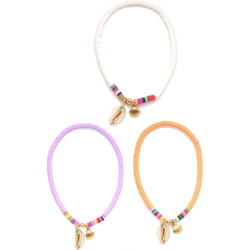 Polymer Clay Beads Cowrie Seashell Zinc Alloy Scallop Pendant Stretch Anklet Women Girl 2020 New Fashion White Yellow Jewelry