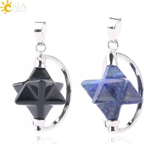 CSJA Merkabah Pendant for Necklace Natural Stone Purple Clear Crystal Spiritual Gift Dowsing Reiki Healing Wicca Jewelry F632