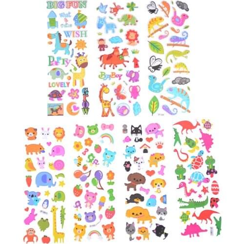 Children Girls Boys PVC Stickers phone sticker 6pcs/lot Cartoon Cute Animals Zoo Bubble Stickers 3D Stickers