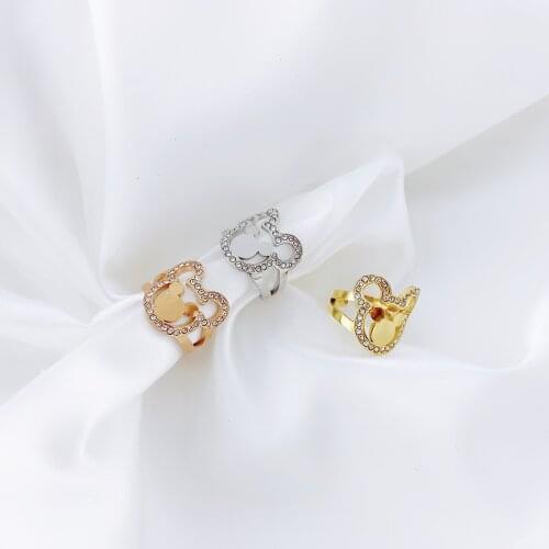 Cartoon Kawaii Mouse Ring Titanium Steel Chain Ring Inlaid Crystal Fashion Trendy Women Jewelry Birthday Gift