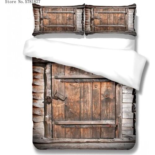 2/3 Pieces Wooden Door Bedding Set 3D Print Brown Crack Duvet Cover Set Single Queen King Bed Quilt Cover Pillowcase No Sheets