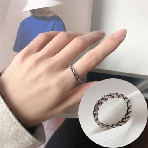 Korean Simple Retro Twist Ring Punk Trend Personality Made Old Six-pointed Star Hollow Metal Braided Ring