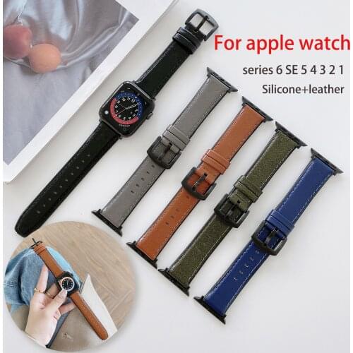 For Apple Watch Leather Strap for Apple Watch Series 6 4 3 Band 38mm 42mm 40mm 44mm Silicone Leather Strap Bracelet Iwatch 5