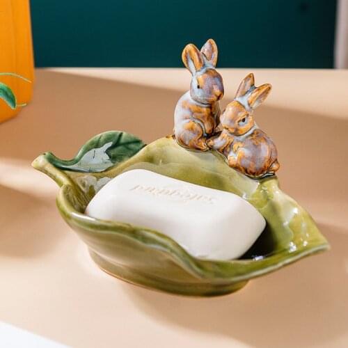 Creative Ceramic Soap Box Soap Tray Jewelry Holder Tray Desk Organizer Light Luxury Gifts Cute Decor Cartoon Rabbit Soap Dish