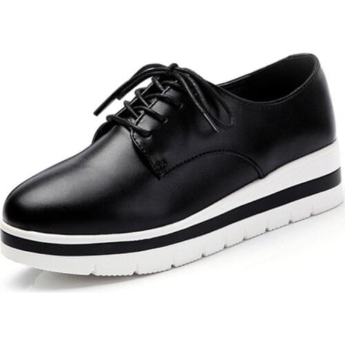 Spring Women Shoes White/Black Women Platform Sneakers Comfortable Lace Up PU Leather Casual Ladies Shoes XKD5017