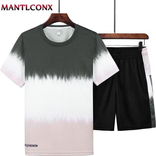 MANTLCONX New Fashion Summer Men Tracksuit Two Pieces Sets Quick-drying Shorts Sets Men Sportswear 2PCS Sporting Suit Men Summer