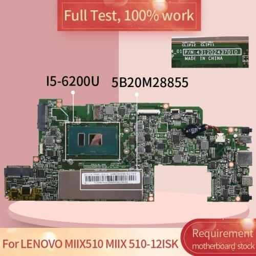 For LENOVO MIIX510 MIIX 510-12ISK P/N:431202437010 5B20M28855 I5-6200U Notebook motherboard Mainboard full test 100% work