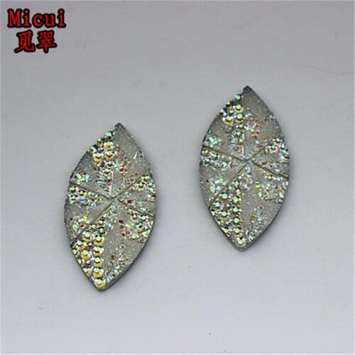 Micui 30pcs 19*38mm AB Clear Horse Eye Resin Rhinestones Flatback Stone For Clothes Dress Crafts Garment decoration ZZ491