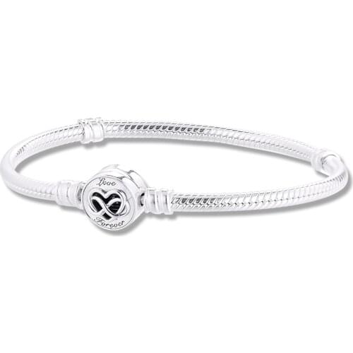 Moments Heart Infinity Clasp Snake Chain Bracelet 2021 Jewelry Aesthetic Signature 100% Real Silver S925 Bracelets for Women