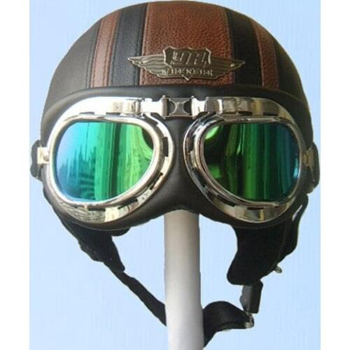 Retro New TOP Quality Black / Brown Leather Half Face Motorcycle Scooter Vespa Biker Helmet with Goggles/Visor S M L XL
