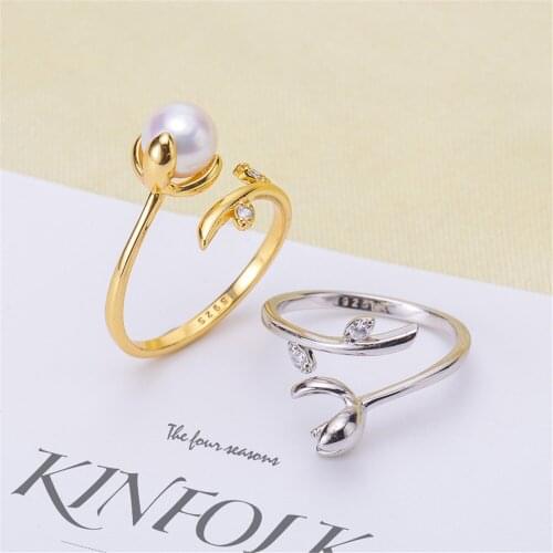 Real Silver S925 Plated Ring Empty Care DIY Accessories Pearl Ring Adjustable Set Semi-finished Products Woman Ring Wholesale