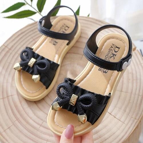 Girls Sandals Kids Bowtie Sandals For Toddlers Big Children Flouncing Wave Style Princess Sweet PVC Sandals With Buckle 21-35