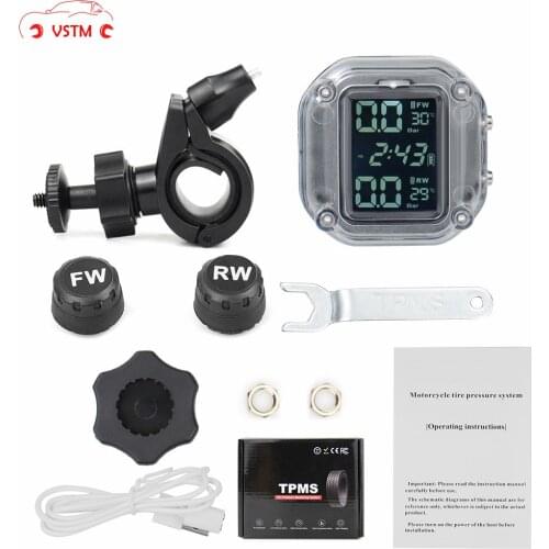 USB Solar Charging Motorcycle TPMS Motor Tire Pressure Tyre Temperature Monitoring Alarm System with 2 External Sensors